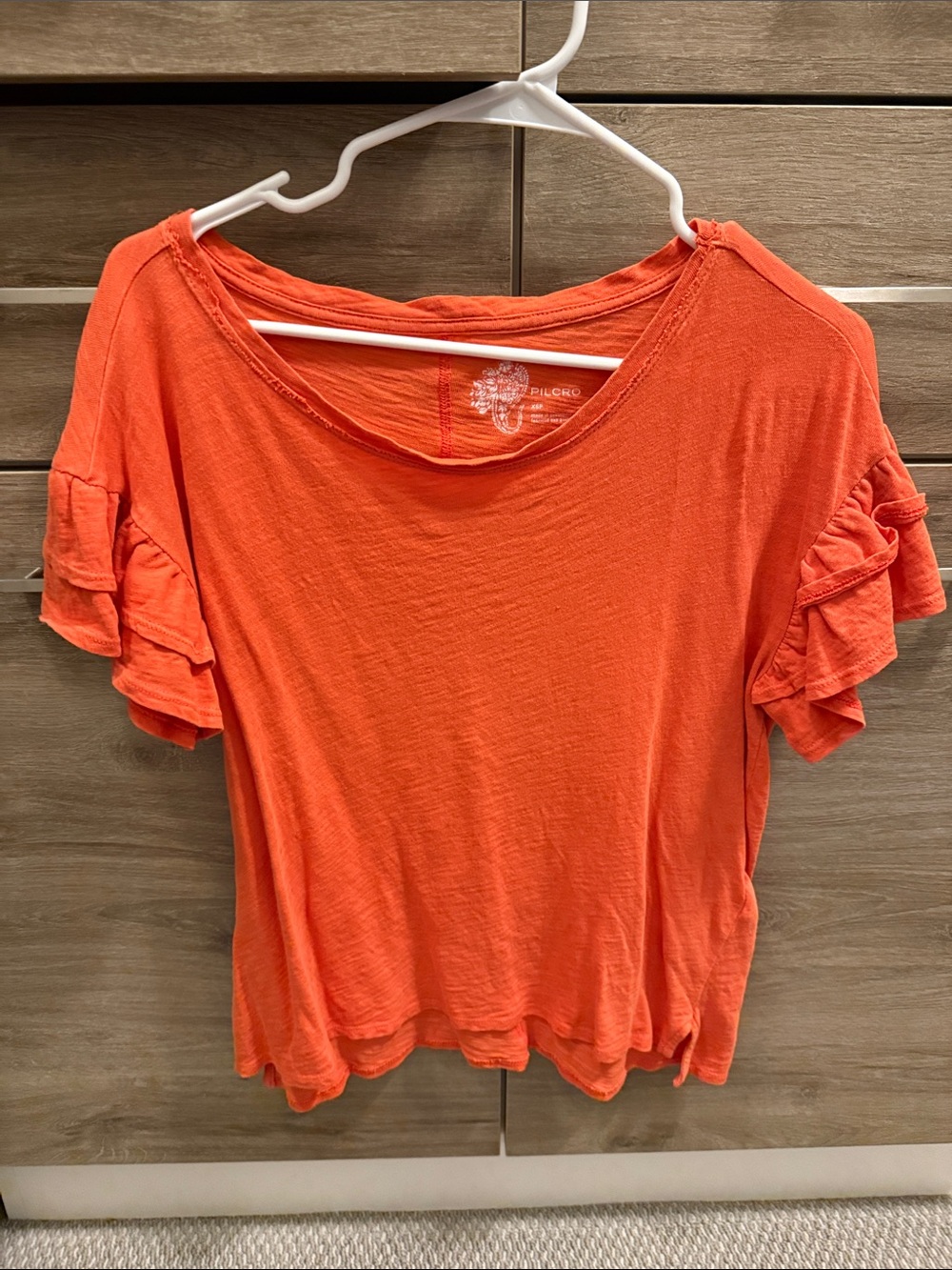 Pilcro Bright Orange Ruffle-Sleeve Tee sz XS